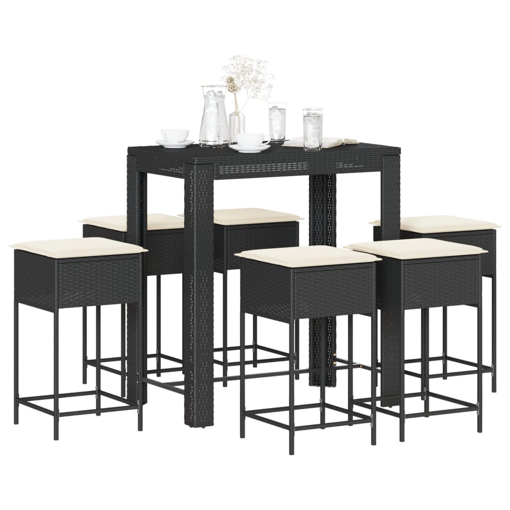 Ensemble De Bar De Jardin 7 Pcs Avec Coussins Poly Rotin