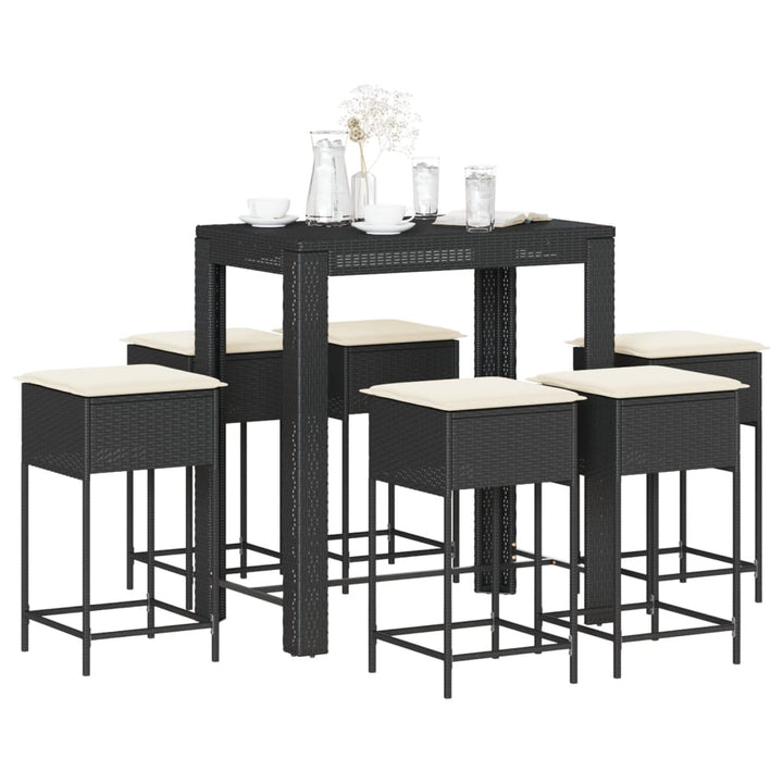 Ensemble De Bar De Jardin 7 Pcs Avec Coussins Poly Rotin