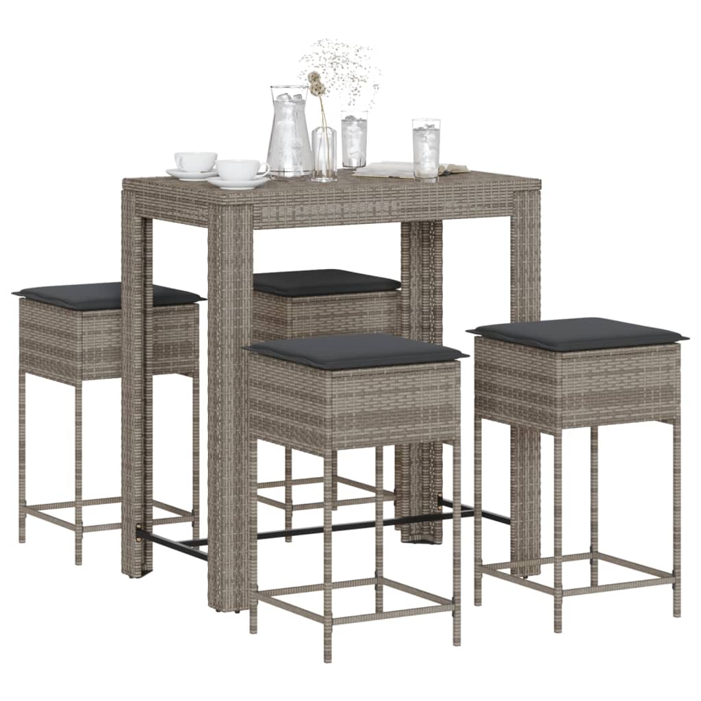 Ensemble De Bar De Jardin 7 Pcs Avec Coussins Poly Rotin