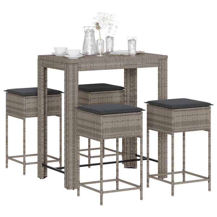 Ensemble De Bar De Jardin 7 Pcs Avec Coussins Poly Rotin