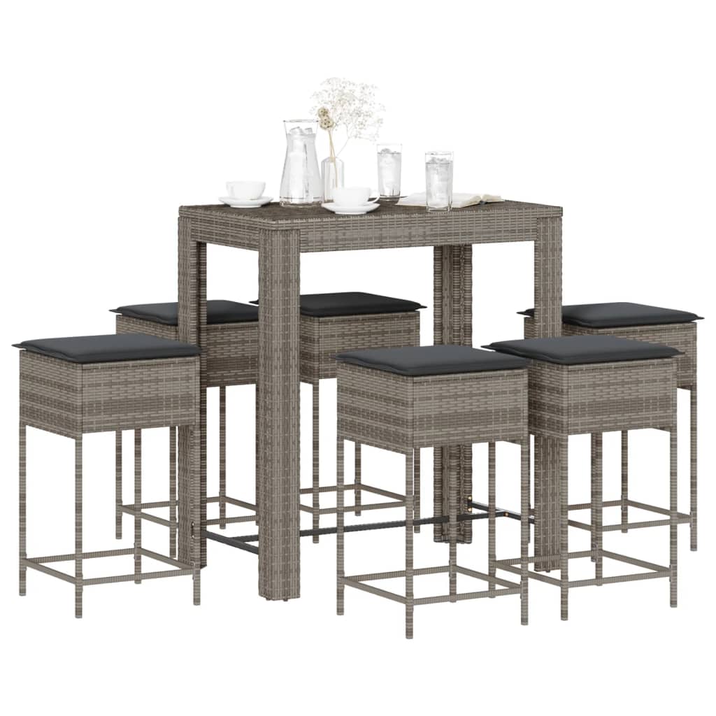 Ensemble De Bar De Jardin 7 Pcs Avec Coussins Poly Rotin
