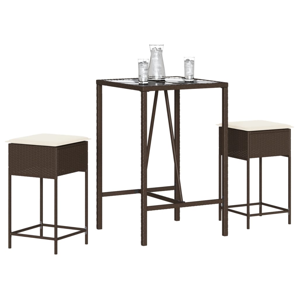 Ensemble De Bar De Jardin 3 Pcs Et Coussins Résine Tressée