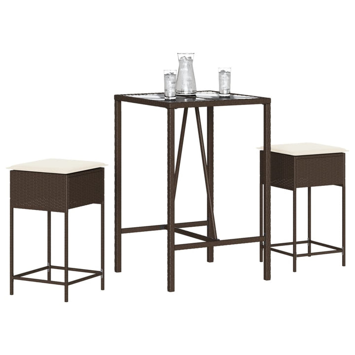 Ensemble De Bar De Jardin 3 Pcs Et Coussins Résine Tressée