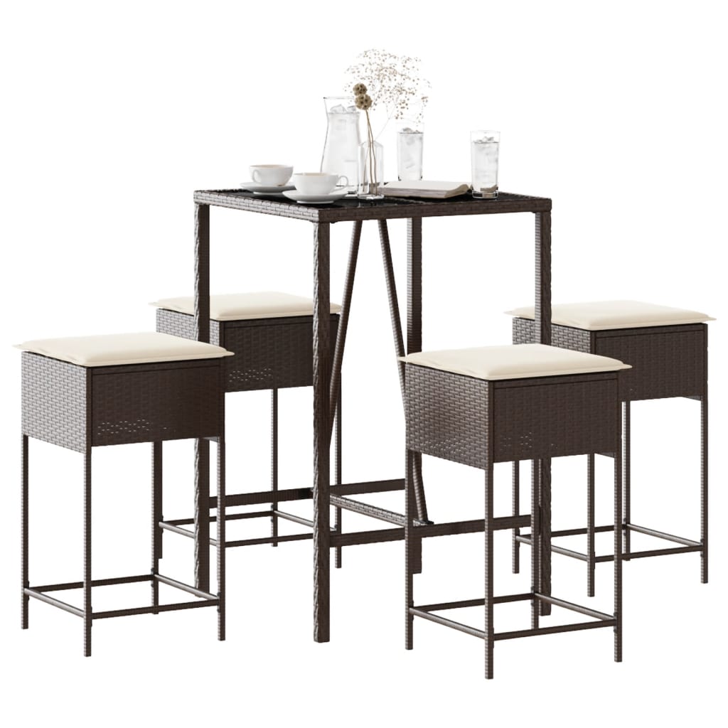 Ensemble De Bar De Jardin 3 Pcs Et Coussins Résine Tressée