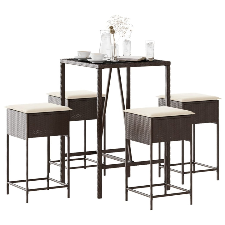 Ensemble De Bar De Jardin 3 Pcs Et Coussins Résine Tressée