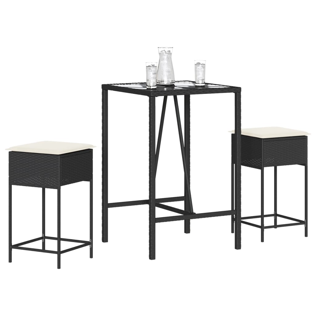 Ensemble De Bar De Jardin 3 Pcs Et Coussins Résine Tressée