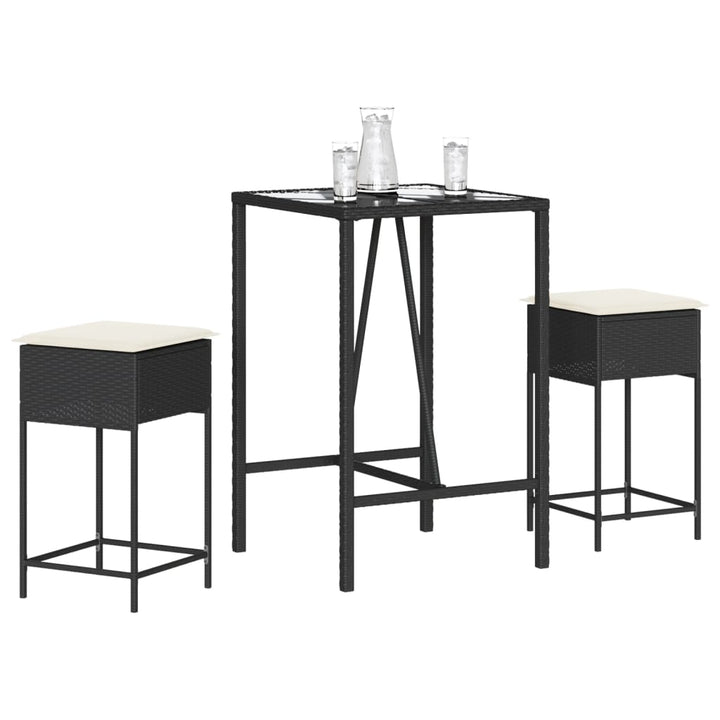 Ensemble De Bar De Jardin 3 Pcs Et Coussins Résine Tressée