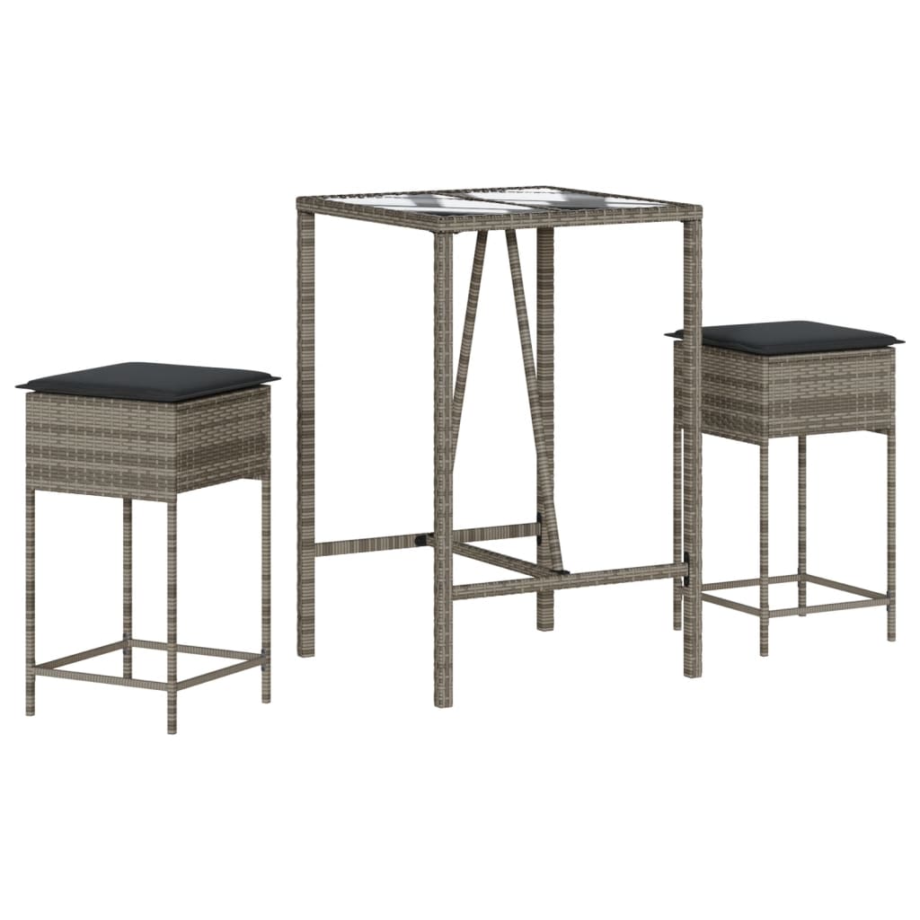 Ensemble De Bar De Jardin 3 Pcs Et Coussins Résine Tressée