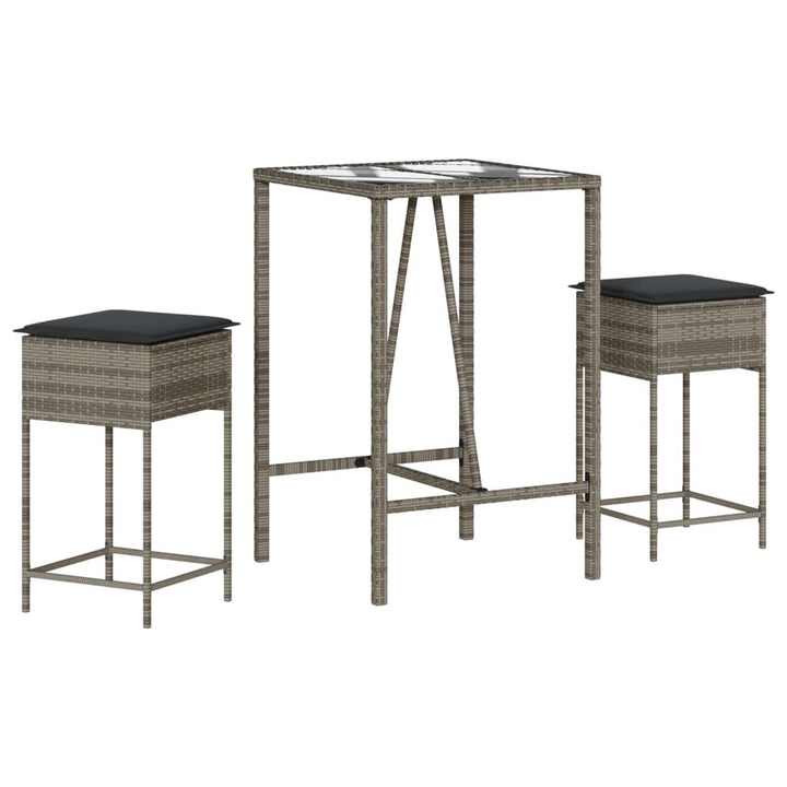 Ensemble De Bar De Jardin 3 Pcs Et Coussins Résine Tressée