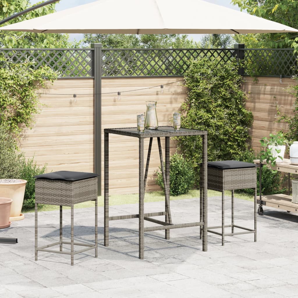 Ensemble De Bar De Jardin 3 Pcs Et Coussins Résine Tressée