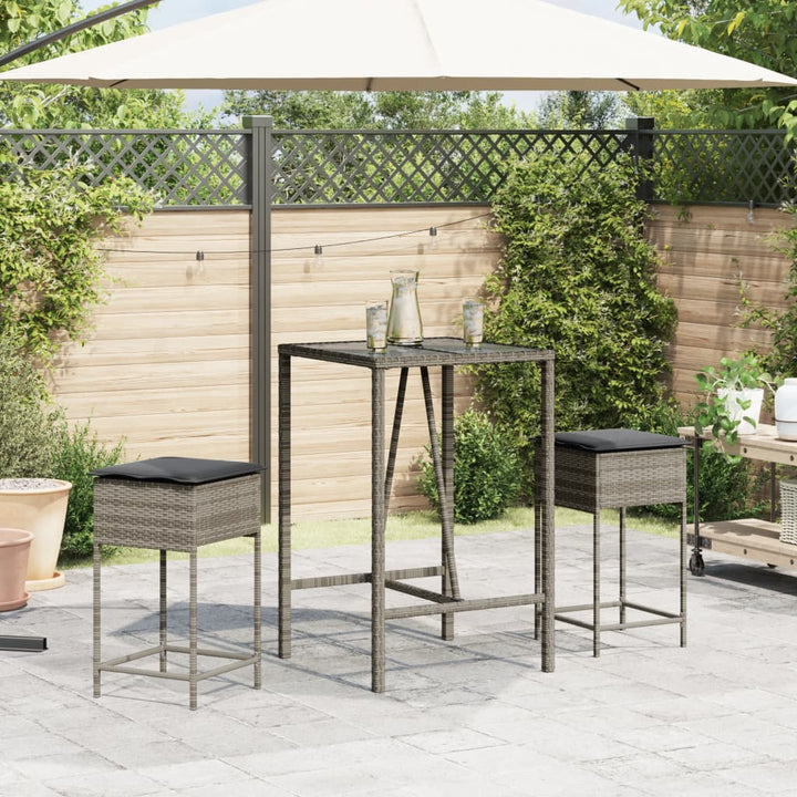 Ensemble De Bar De Jardin 3 Pcs Et Coussins Résine Tressée