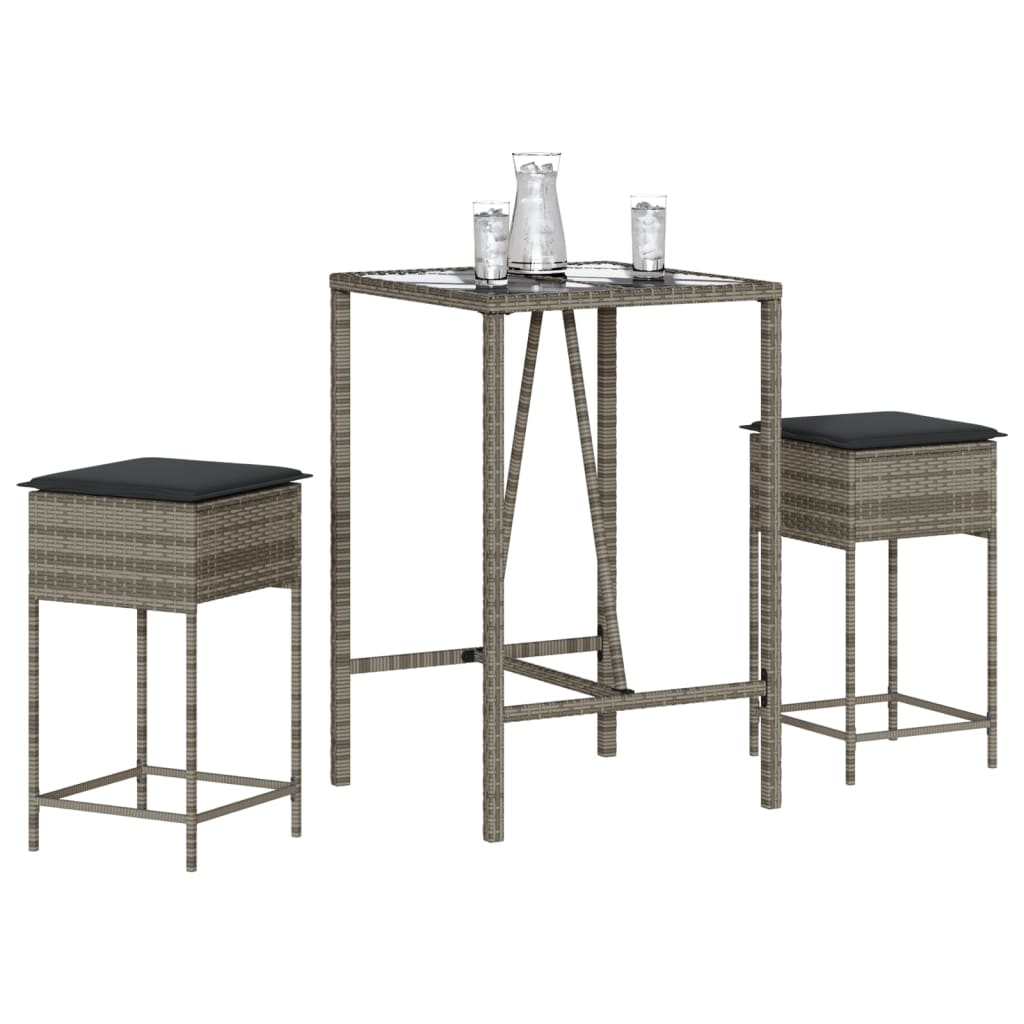 Ensemble De Bar De Jardin 3 Pcs Et Coussins Résine Tressée