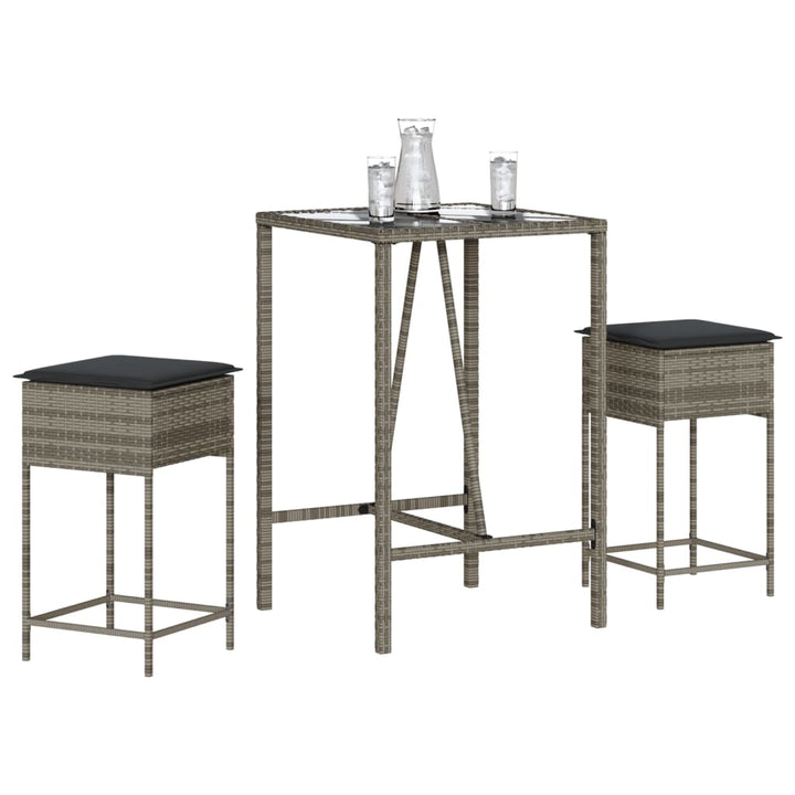 Ensemble De Bar De Jardin 3 Pcs Et Coussins Résine Tressée