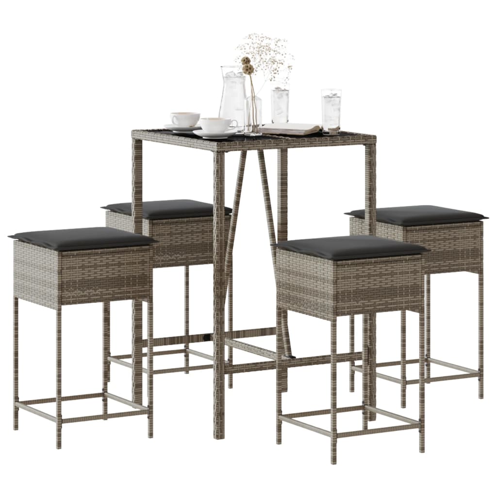 Ensemble De Bar De Jardin 3 Pcs Et Coussins Résine Tressée