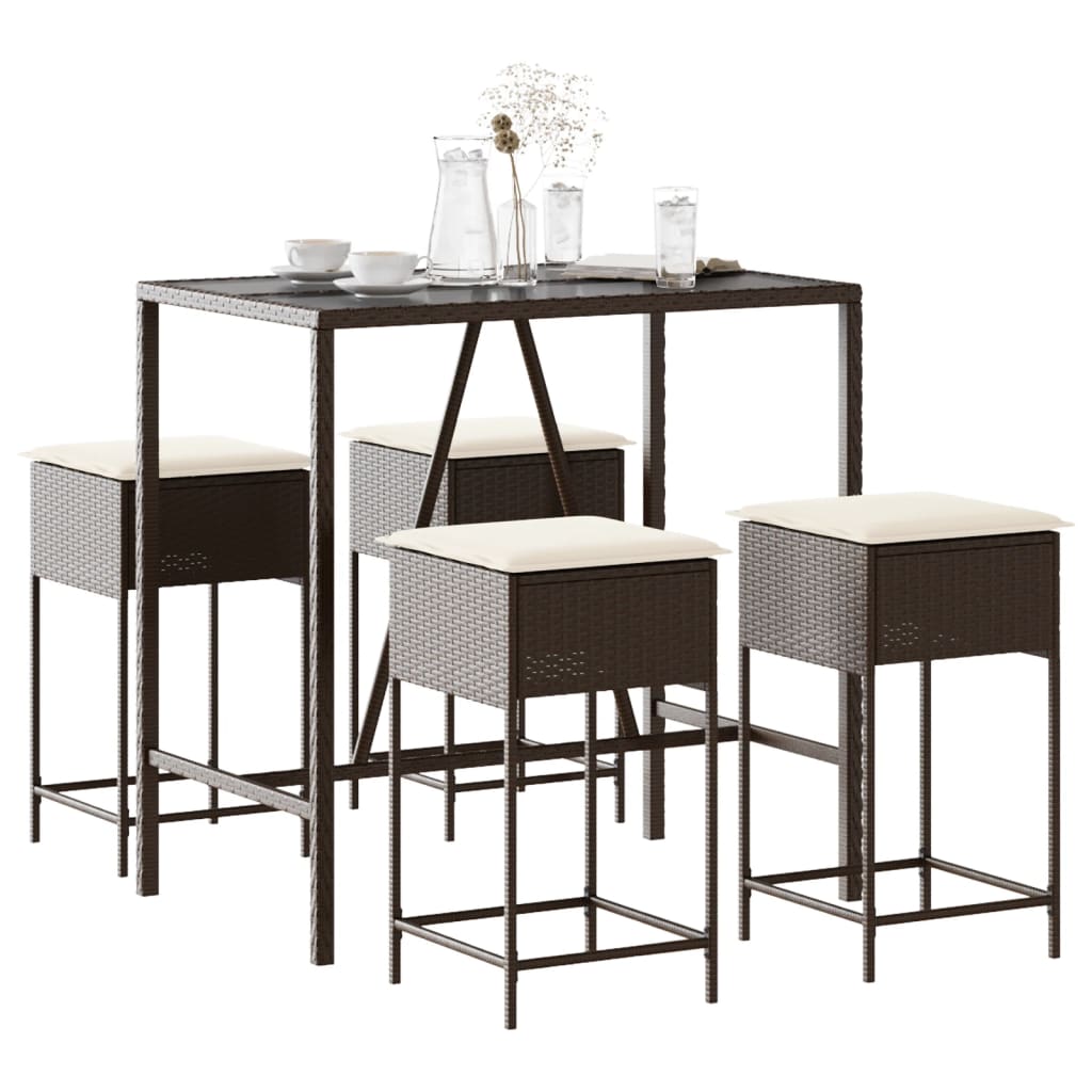 Ensemble De Bar De Jardin 3 Pcs Et Coussins Résine Tressée