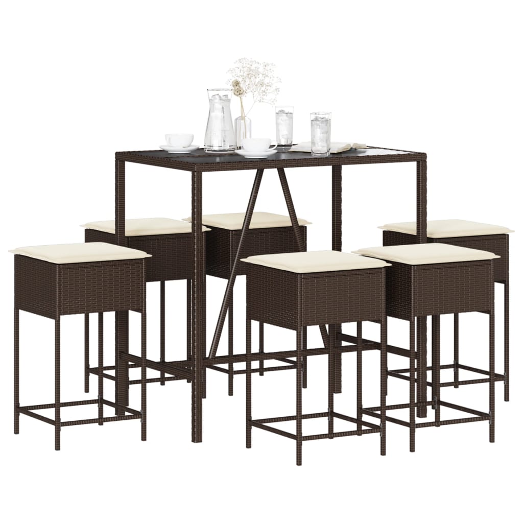 Ensemble De Bar De Jardin 3 Pcs Et Coussins Résine Tressée