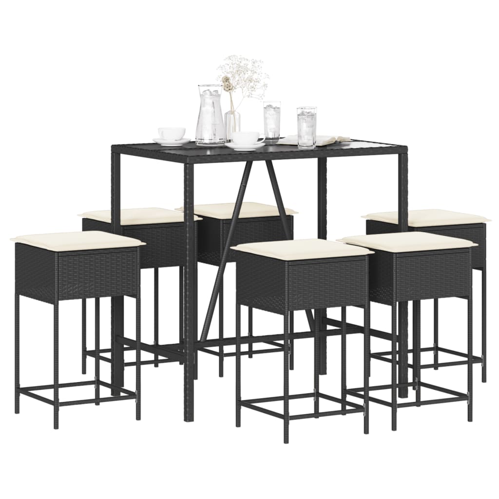 Ensemble De Bar De Jardin 3 Pcs Et Coussins Résine Tressée