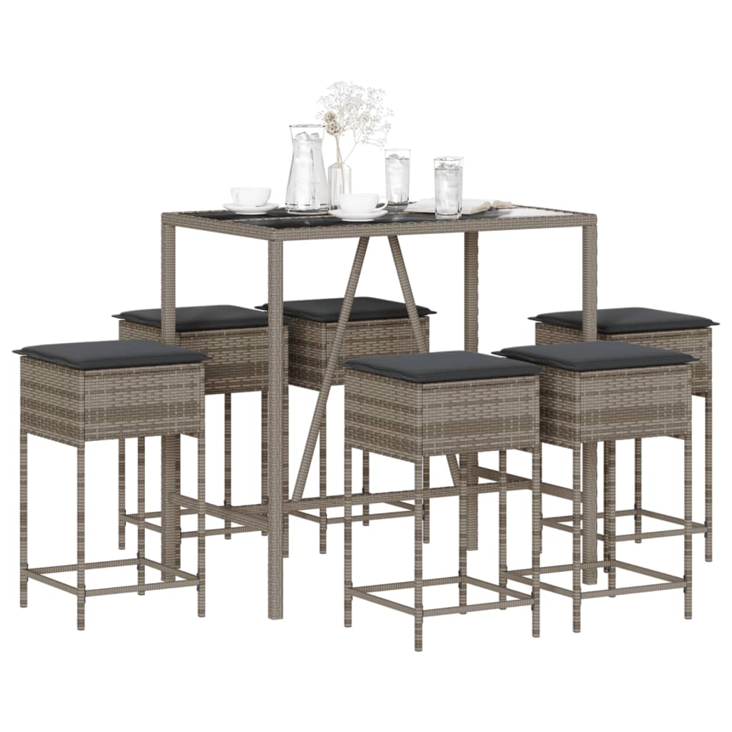 Ensemble De Bar De Jardin 3 Pcs Et Coussins Résine Tressée