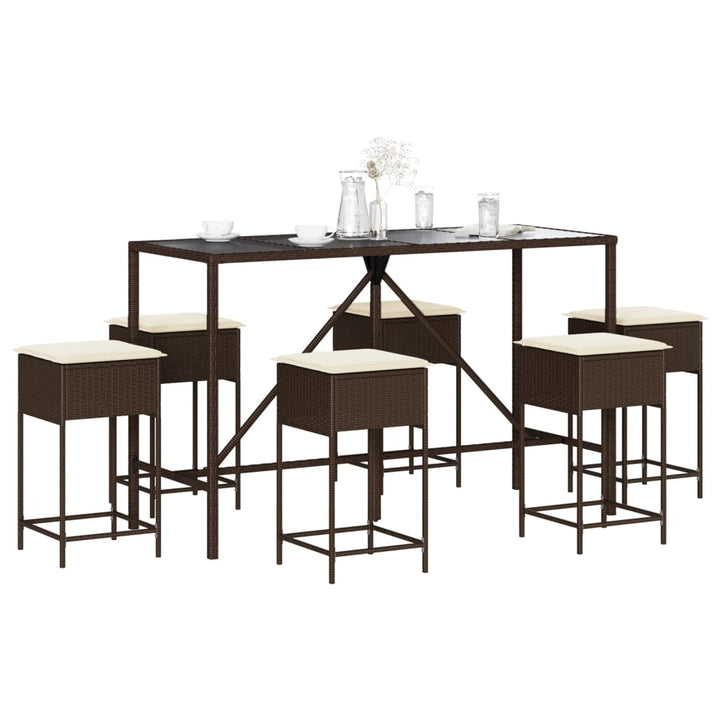 Ensemble De Bar De Jardin 3 Pcs Et Coussins Résine Tressée