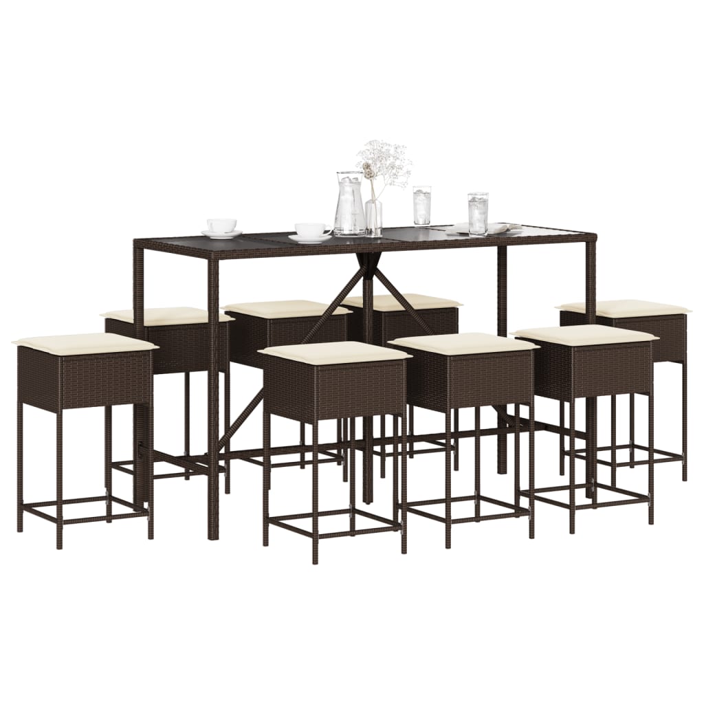 Ensemble De Bar De Jardin 3 Pcs Et Coussins Résine Tressée