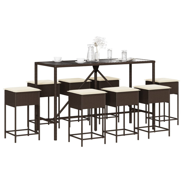 Ensemble De Bar De Jardin 3 Pcs Et Coussins Résine Tressée