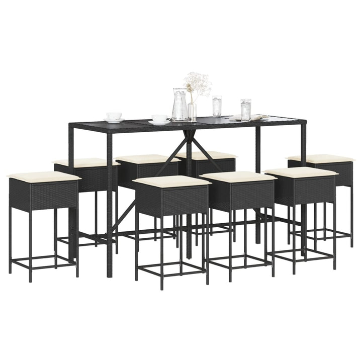 Ensemble De Bar De Jardin 3 Pcs Et Coussins Résine Tressée