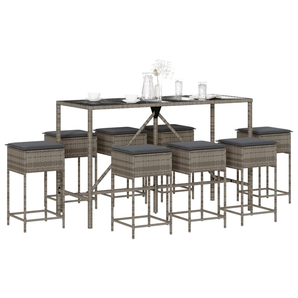Ensemble De Bar De Jardin 3 Pcs Et Coussins Résine Tressée