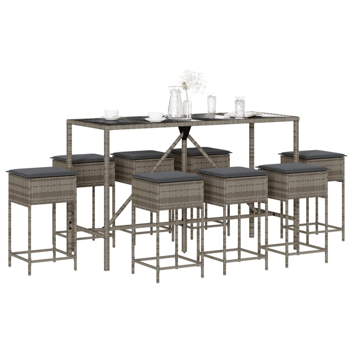 Ensemble De Bar De Jardin 3 Pcs Et Coussins Résine Tressée