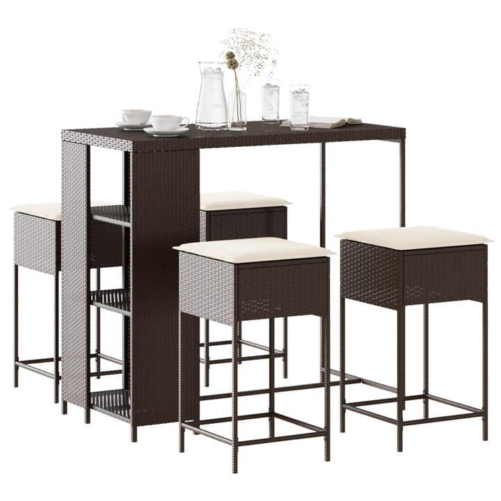 Ensemble De Bar De Jardin 5 Pcs Avec Coussins Poly Rotin