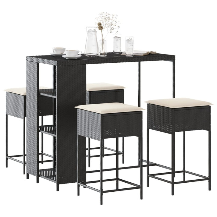 Ensemble De Bar De Jardin 5 Pcs Avec Coussins Poly Rotin