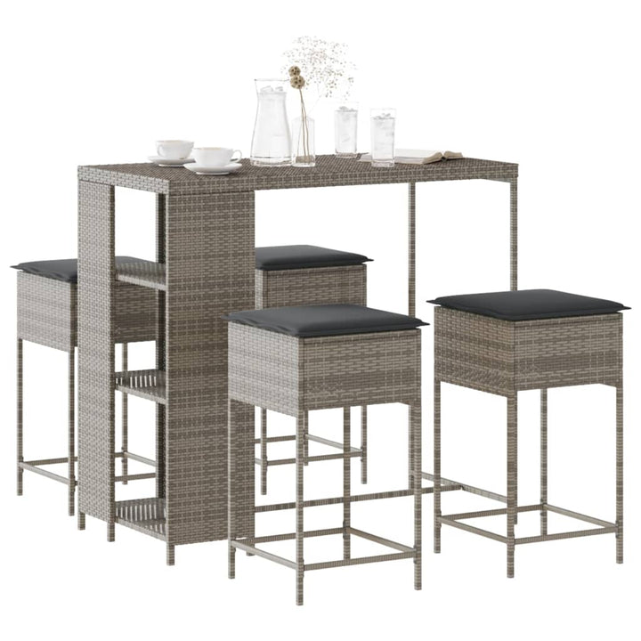 Ensemble De Bar De Jardin 5 Pcs Avec Coussins Poly Rotin