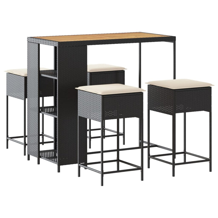 Ensemble De Bar De Jardin 5 Pcs Avec Coussins Poly Rotin