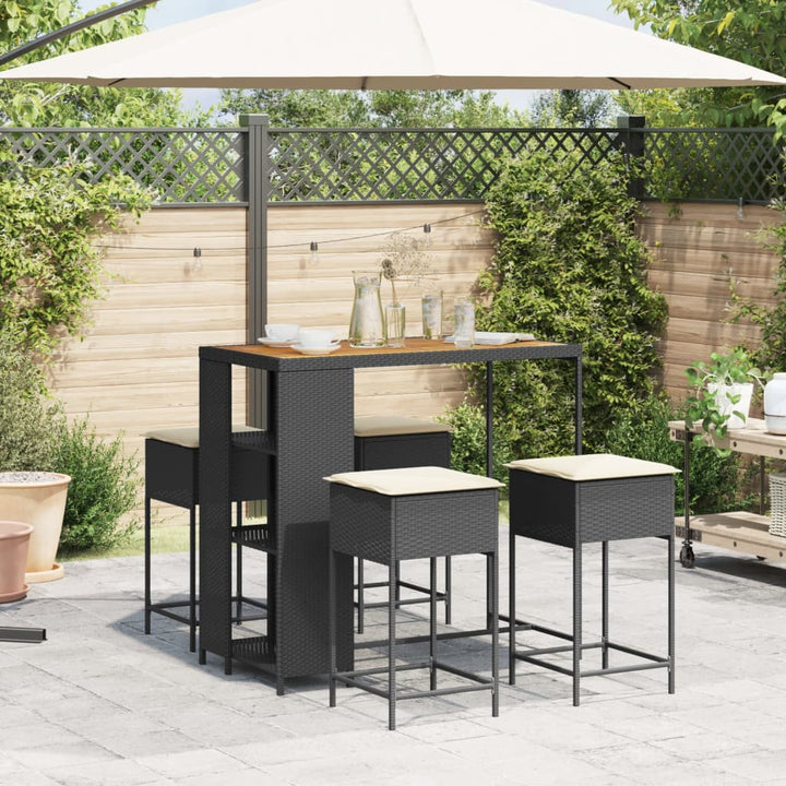 Ensemble De Bar De Jardin 5 Pcs Avec Coussins Poly Rotin