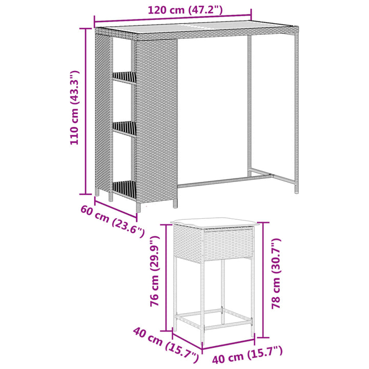 Ensemble De Bar De Jardin 5 Pcs Avec Coussins Poly Rotin