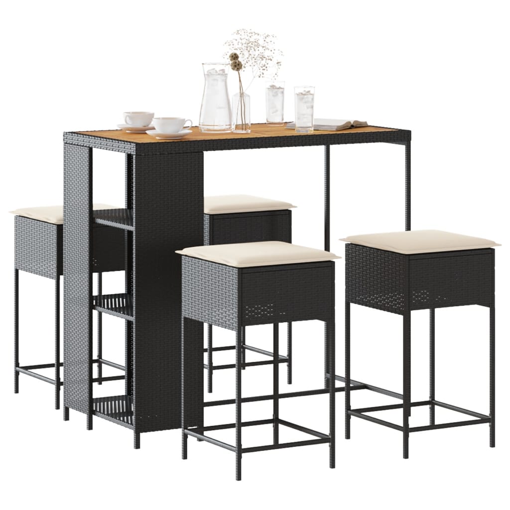 Ensemble De Bar De Jardin 5 Pcs Avec Coussins Poly Rotin