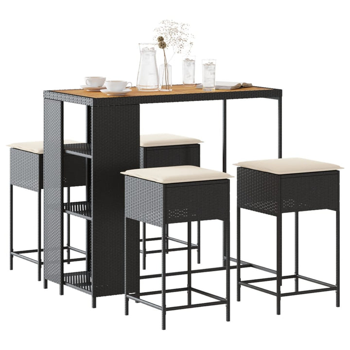 Ensemble De Bar De Jardin 5 Pcs Avec Coussins Poly Rotin