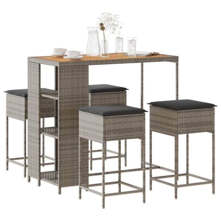 Ensemble De Bar De Jardin 5 Pcs Avec Coussins Poly Rotin