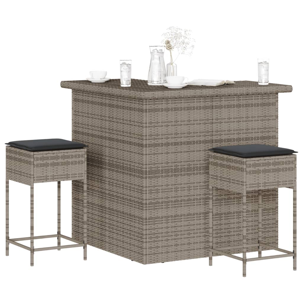 Ensemble De Bar De Jardin 3 Pcs Et Coussins Résine Tressée