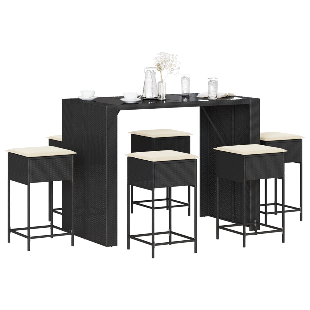 Ensemble De Bar De Jardin 7 Pcs Avec Coussins Poly Rotin