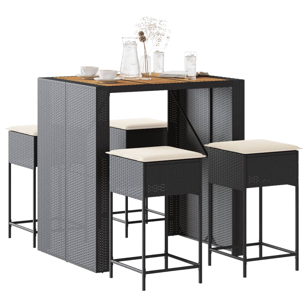 Ensemble De Bar De Jardin 5 Pcs Avec Coussins Poly Rotin