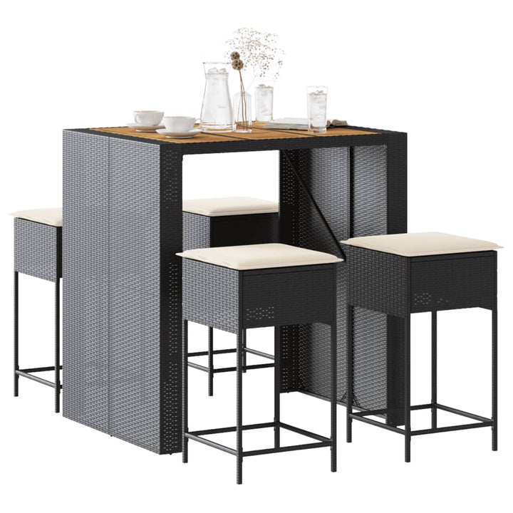Ensemble De Bar De Jardin 5 Pcs Avec Coussins Poly Rotin