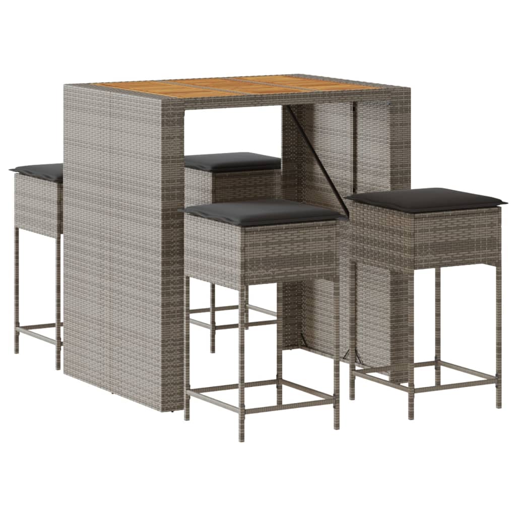Ensemble De Bar De Jardin 5 Pcs Avec Coussins Poly Rotin