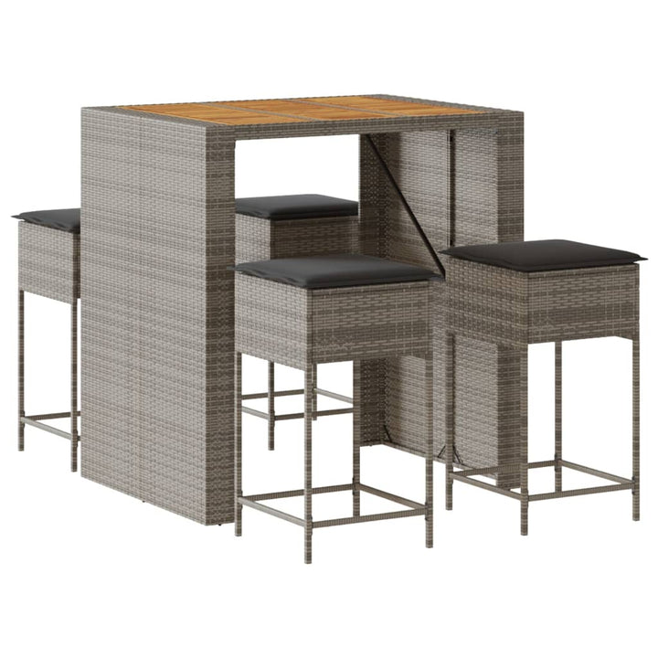 Ensemble De Bar De Jardin 5 Pcs Avec Coussins Poly Rotin