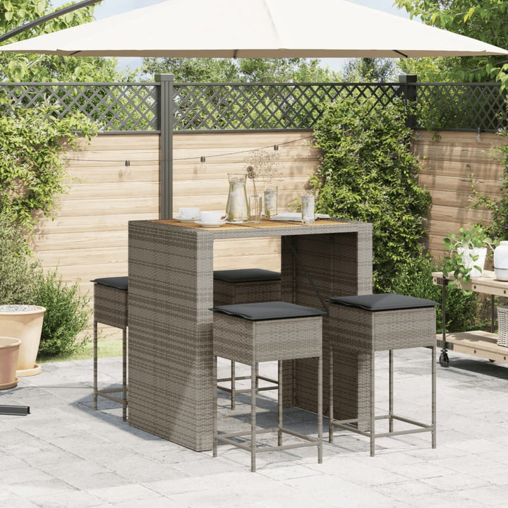Ensemble De Bar De Jardin 5 Pcs Avec Coussins Poly Rotin