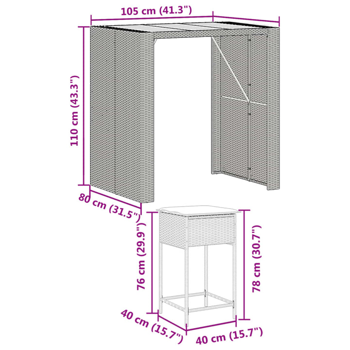 Ensemble De Bar De Jardin 5 Pcs Avec Coussins Poly Rotin
