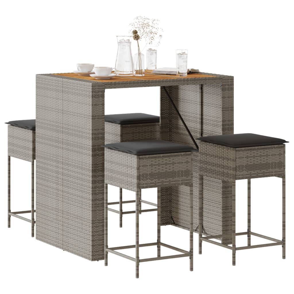 Ensemble De Bar De Jardin 5 Pcs Avec Coussins Poly Rotin