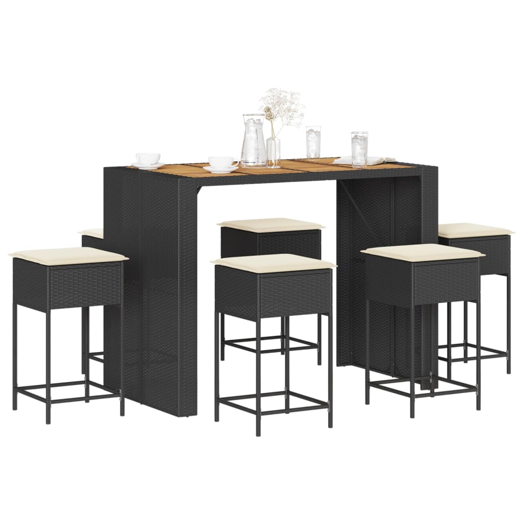 Ensemble De Bar De Jardin 5 Pcs Avec Coussins Poly Rotin