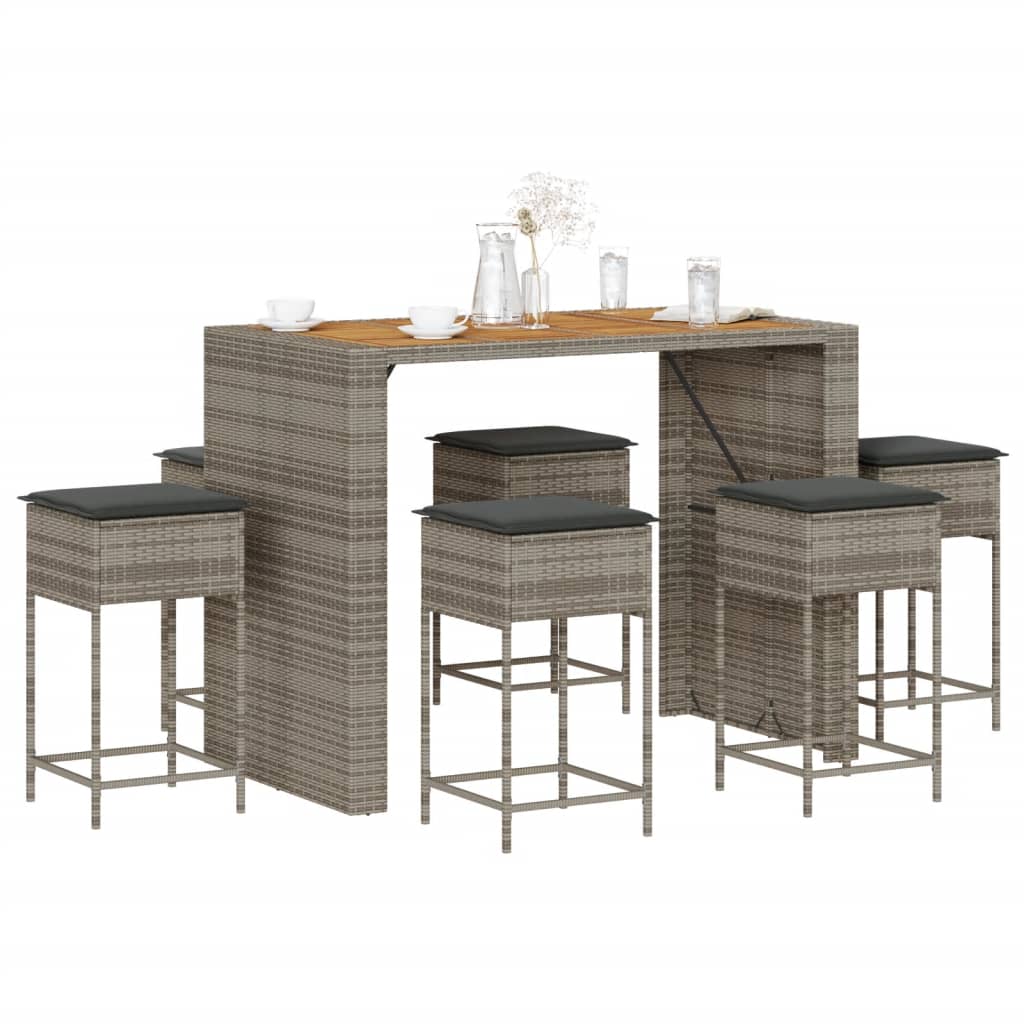 Ensemble De Bar De Jardin 5 Pcs Avec Coussins Poly Rotin
