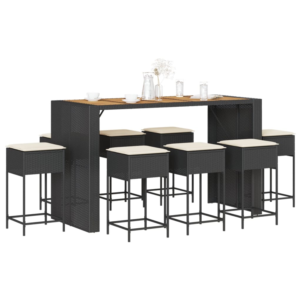 Ensemble De Bar De Jardin 5 Pcs Avec Coussins Poly Rotin