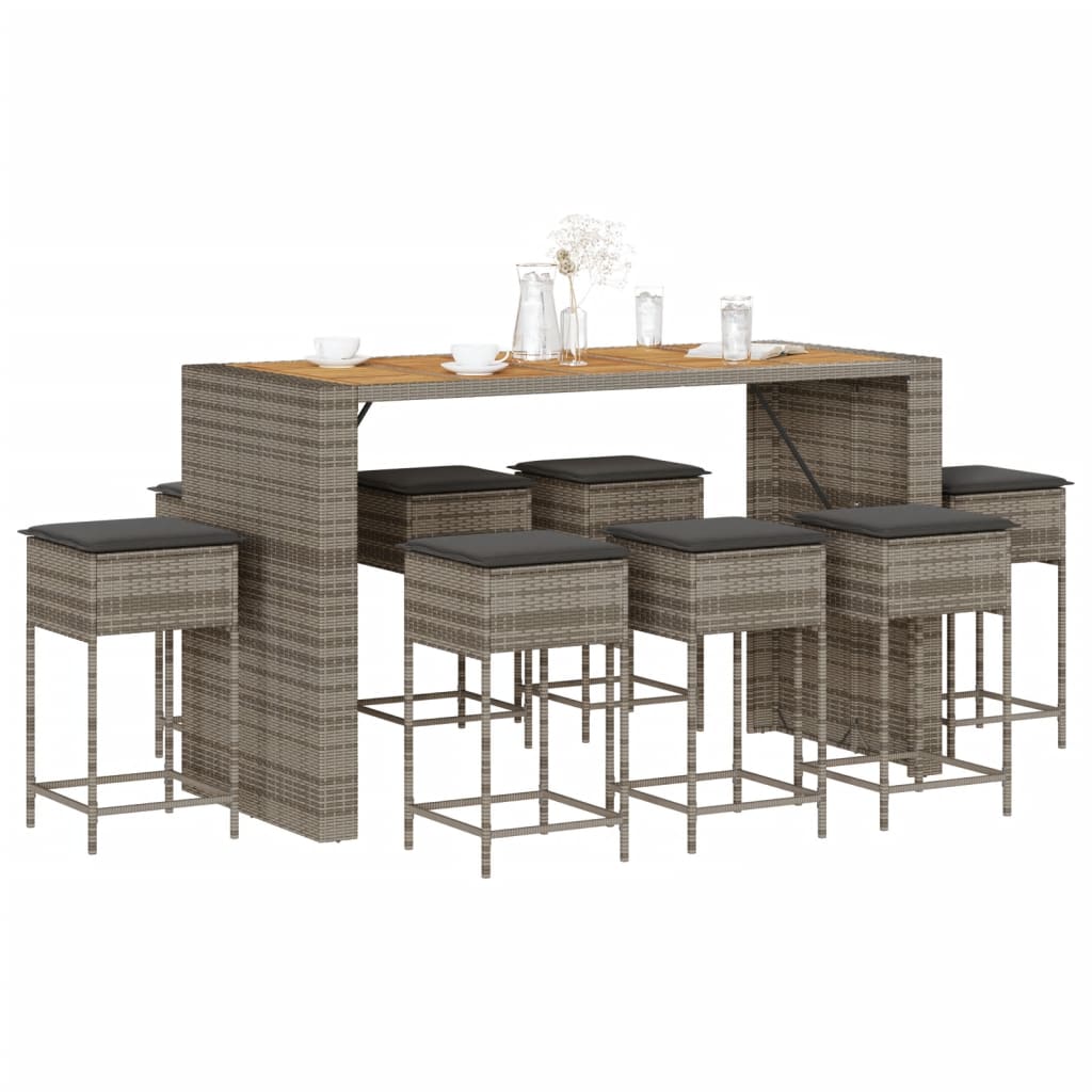 Ensemble De Bar De Jardin 5 Pcs Avec Coussins Poly Rotin
